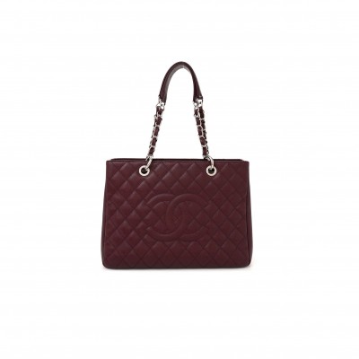 CHANEL CAVIAR QUILTED GRAND SHOPPING TOTE DARK BURGUNDY (34*24*13cm) 